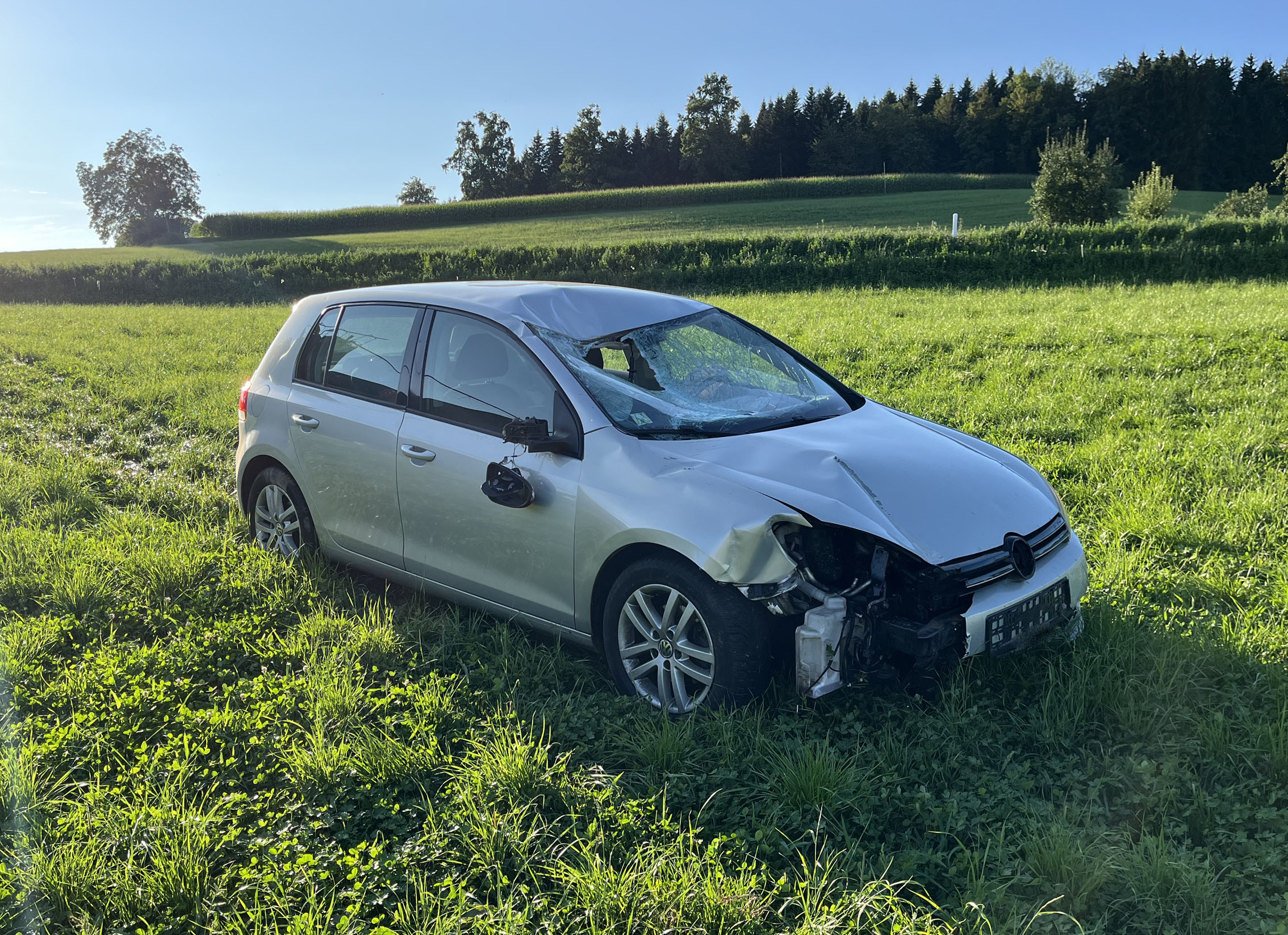 Nach über 130 Metern kam das Auto auf der Wiese zum Stillstand.  Foto: Luzerner Polizei